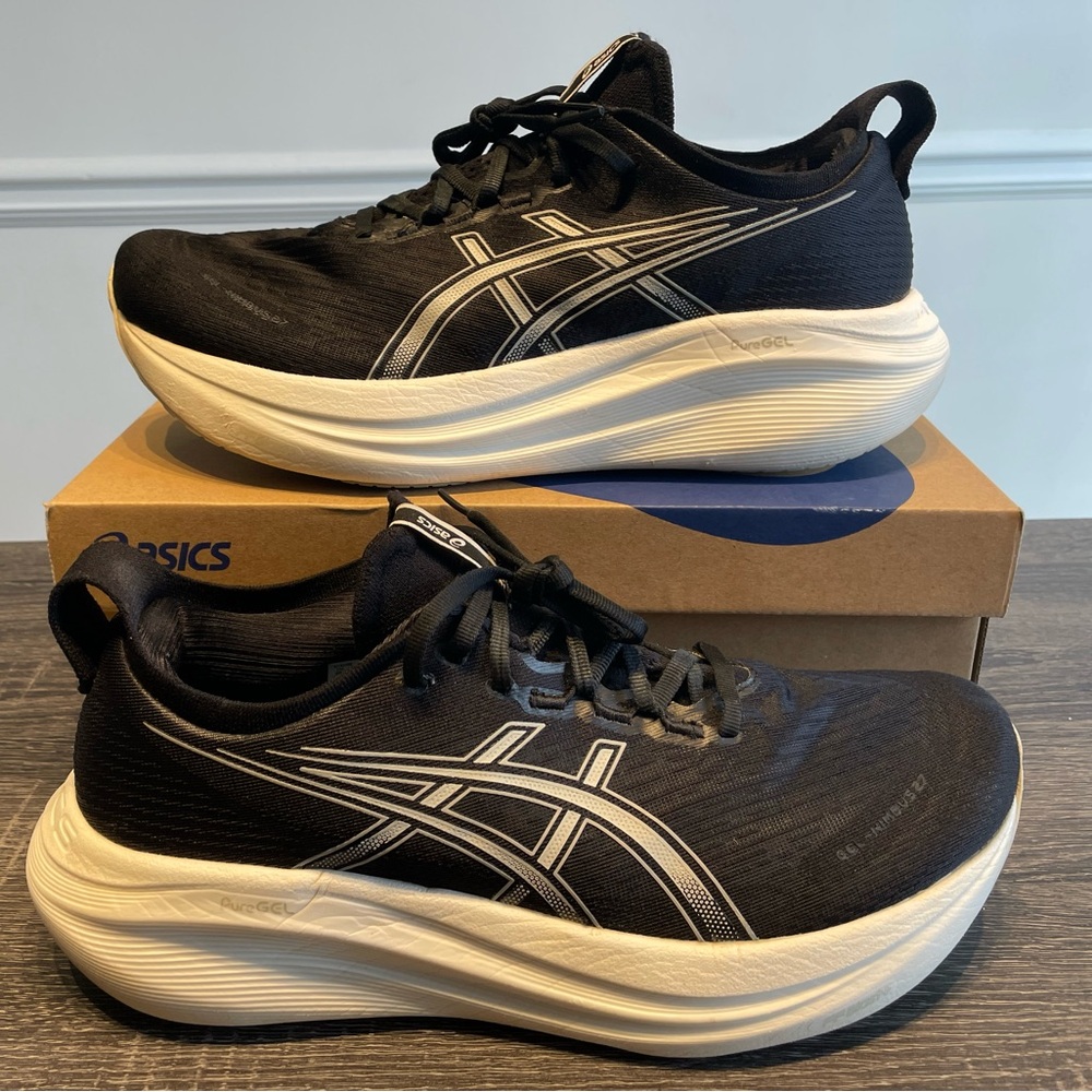 ASICS NIMBUS 27 Black running shoes men 11 great condition Pure Gel FF Blast+